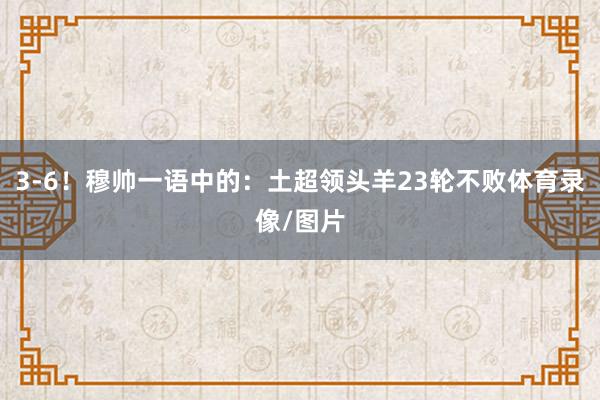 3-6！穆帅一语中的：土超领头羊23轮不败体育录像/图片